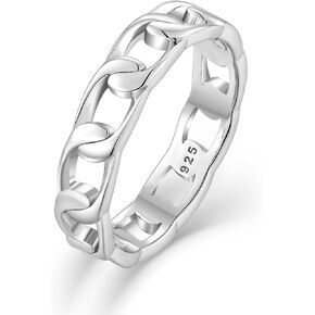 STARCHENIE 925 Sterling Silver Cuban Link Ring for Women Men 5mm Chain Link Wedding Band Ring Size 6-10