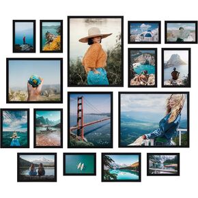 GiftGarden 16 Pack Black Picture Frames for Multi Sister Photos ، مجموعة متنوعة بما في ذلك اثنين من 11x14 ، واثنتان 8x10 ، ستة 5x7 ، ستة 4x6 ، إطار معرض لجدار أو عرض الطاولة in Kuwait