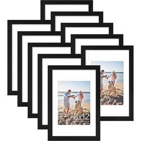 Decoruhome 8x10 إطار الصورة ، عرض الصور 5x7 مع حصيرة أو 8x10 بدون حصيرة ، وجدار وشاشة عرض إطار صورة ، أسود ، 2 عبوة
