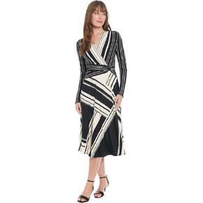 London Times Women's Surplice Side Twist Midi Dress