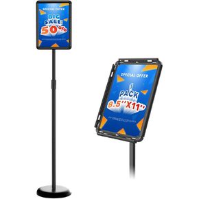 Sign Stand Holder 8.5x11 inch - Adjustable Sign Holder Stand for Display with Heavy Duty Base, Floor Standing Sign Holder for Business, Retail, Events, Offices, Trade Show(Black 8.5×11 inch - 1 Pack)