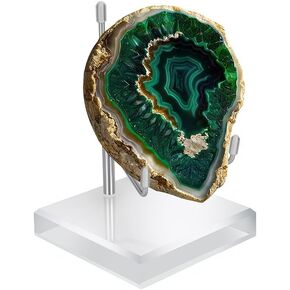 4 x 4 x 5.5 Inch Large Crystal Holder Acrylic Display Stands with Adjustable Metal Arm Rock Show Solid Riser Clear Block for Showcasing Geodes Mineral Specimens Amethyst Stone Easel Collectibles