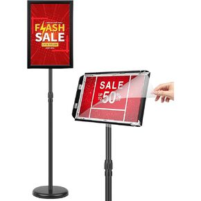 Adjustable Sign Holder Stand 8.5x11 inch,Pedestal Floor Signage Standing Holder with Heavy Duty Base, Aluminum Snap Open Frame Display for Business Restaurant, Mall,Schools-1 Pack