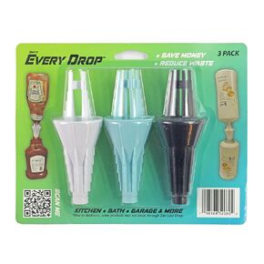 Every Drop 3 Pack Universal Bottle Emptying Kit Transfer Connector for Soap, Lotion, Shampoo, Conditioner, and Kitchen Condiments, Mess Free Leak Proof Funnel Coupler