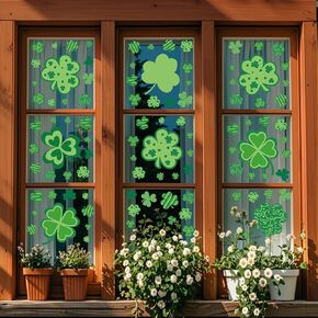St Patricks Day Window Clings Decorations, Saint Patrick's Day Shamrock Decor, Sticker Decal for Holiday Home Party, 8 Sheets 126 PCS