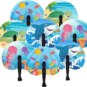 Taiyin 24 Pcs Paper Hand Fans Decorative Folding Fans Round Shaped Accordion Handheld Fans with Handle for Summer Wedding Baby Shower Birthday DIY Crafts Gift Party Supplies (Hawaiian Parrot Theme)