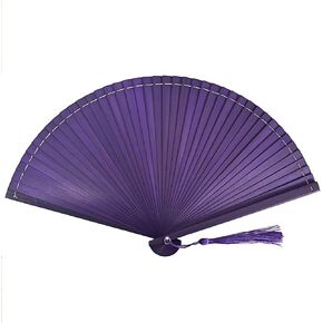 Hand Held Fan for Women Japanese Vintage Bamboo Silk Elegant for Dance Music Festival Wedding Church Decoration Party Purple