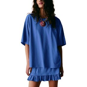 Esmeling Women Summer 2 Piece Skirt Sets Round Neck Short Sleeve Outfits Casual Tops and Pleated Skirts Sets