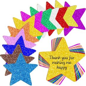 Fuutreo 144 Pcs Glitter Star Cutouts for Classroom 3.5 Inch Confetti Star Cutouts Decoration Assorted Color Glitter Paper Decoration for DIY Craft Bulletin Board School Wall Party Supplies