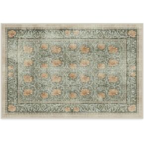 Ruggable x Morris & Co Washable 2x7 Runner Rug, Blackthorn Forest Green, Premium Rugs for Hallway, Kitchen, Entryway, Living Room, Bedroom, Office with Gripper Non Slip Pad