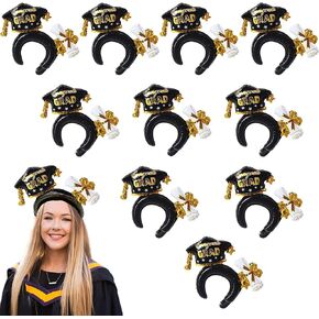 AEGYPIUS Graduation Headband and Balloon Set - 10-Pack Grad Hat Headbands, Cap Balloons for 2024 Graduates, Congrats Party Decorations