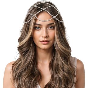 Silver Rhinestone Headband Rhinestones Mesh Head Chain Bohemian Style Rhinestone Headpiece Simple and Practical Head Jewelry for Women Bride Wedding Dinner Prom Hair Accessories