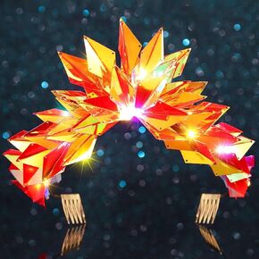 JEAIRTS Light Up Crown Glow Gold Rave Headpiece Led Rave Hair Accessories for Women
