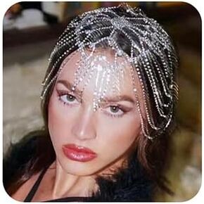 Xerling Rhinestones Tassel Cap Headpiece 1920s Flapper Head Chain Bridal Hair Accessories Golden Crystal Cleopatra Head Jewelry for Women (Type D Gold)