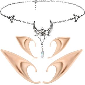 FRESHME Elf Ears with Headpiece - 2 Pairs Fairy Elven Ears and Vintage Moon Head Chain Set