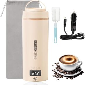 12V Travel Electric Kettle for Car Portable Small Mini Tea Coffee Kettle Water Boiler, Water Heater with 4 Temperature Control (Cream)