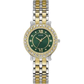 GUESS Women's 34mm Watch - Two Tone Bracelet Green Dial Two Tone Case