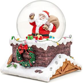 Clearance Christmas Santa Claus on Chimney Musical Snow Globe,A utomatic Snowfall Music Box,Color Lights,Festive Holiday Ornament Gifts for Families Friends Plays 14 Classic Christmas Carols