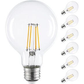 TORCHSTAR G25 Globe Light Bulbs LED Dimmable, Round Clear Vanity Light Bulb for Bathroom, LED Edison Bulb, 4.5W(60W Eqv.), UL & Energy Star Listed, 500lm, E26 Base, 2700K Soft White, Pack of 6