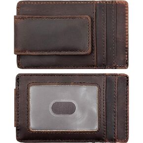Front Pocket Wallets for Men with Magnet Money Clip RFID Blocking Leather Minimalist Slim Wallet Credit Card Holder (Small Brown)