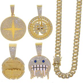 رجال Guoshuang Big Rhinestone Iced out out out cuban with arndant ، netlace bood for men hip hop Jewelry 24 inch chain
