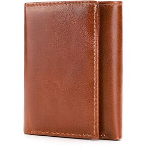 Premium Genuine Leather Trifold Wallet for Men – RFID Blocking Technology, Large Capacity for Cards and Cash, Slim Design for Easy Carry - Coffee