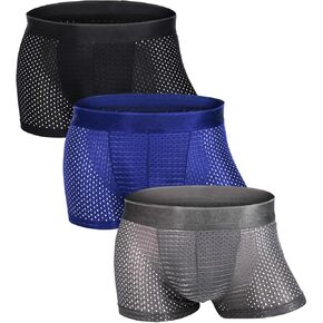 ملخصات MESH MESH MESH BOXER ملوك الأنفاس الداخلي الحرير الناعم بارد راجع من خلال الثوب الداخلي مثير 3D حقيبة سلسة