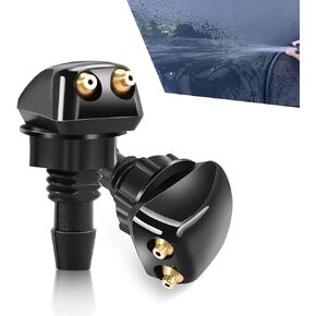 2 PCS Car Front Windshield Washer Nozzle, Double-hole Straight Column Strong Spray Cleaning Accessories, Plastic + Metal Rust-oroof Durable Wiper Nozzle Replacement, Universal for Cars (Black)