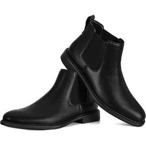 Mens Black Chelsea Boots - Classic PU Slip On Dress Boots with Side Elastic Panels - Comfort Low Heel Ankle Boots - Black 8.5