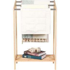 HYNAWIN Free-Standing Towel Rack,3 Tiers Bathroom Towel Drying Rack with Bottom Shelf,Wooden Blanket Holder, Bamboo Multi-Use Organizer for Towels, Blankets, and Slippers
