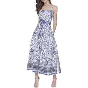 Karl Lagerfeld Paris Women's Sleeveless Square Neck Cotton Midi Dress