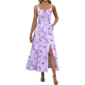ANRABESS Women Summer Maxi Dress 2025 Square Neck Sleeveless Casual Boho Floral High Waist Slit Travel Vacation Sundress in Saudi Arabia