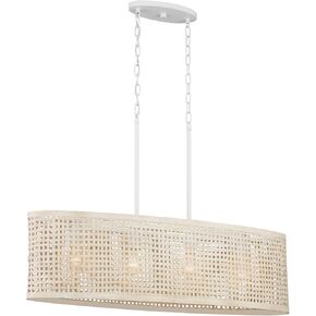 KICHLER Sayulita 4-Light Linear Chandelier in a Classic White Finish with a White Washed Wicker Shade, 82402