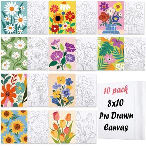 Nuberlic 10 Packs Pre Drawn Canvas to Paint for Kids Boys Girls Floral Art in Kuwait