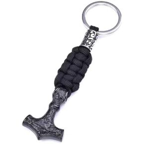 Stainless Steel Viking Hammer Pendant Keychain Outdoor Survival Paracord Braided Keychain
