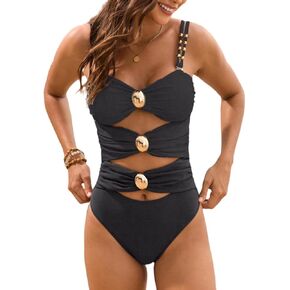 Tainehs Women's One Piece Swimsuits Color Block Tummy Control High Waisted Bathing Suit