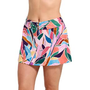 Profile by Gottex Womens Multicolor Tropical Print Pull On Swim Skirt with Bead Detailing Swimwear Bottom Essential