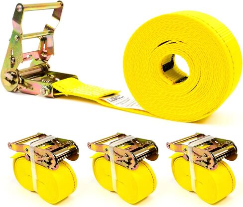 US Cargo Control Endless Ratchet Straps (4-Pack), 2 Inch x 20 Foot Hookless Ratchet Straps, 6,000 LBS Break Strength, Yellow Tie Down Straps for Flatbed Trailers or Trucks, Straps for Cargo Bundling in Kuwait