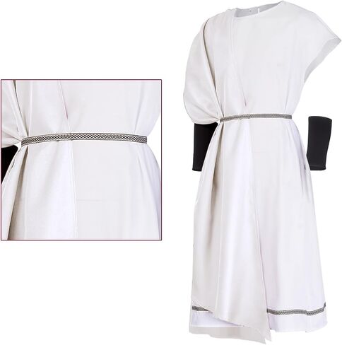 4-Piece Carnival Men Toga Costume with Leaf Laurel Wreath and Wristbands, Adult Greek God Roman Party Set in Kuwait