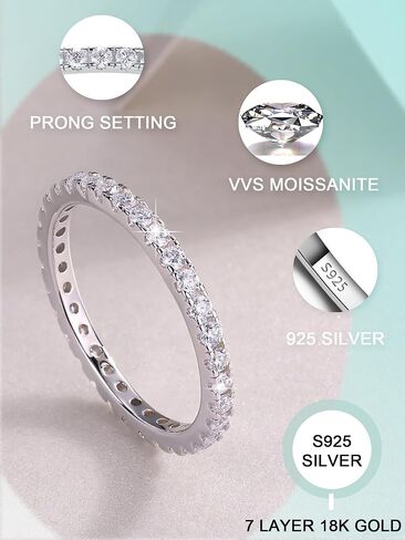 0.5/1.2/0.7 Carat Moissanite Ring Sterling Silver with 18K White Gold Plated Shiny Lab Create Diamond Band Promise Rings for Wedding Engagement Gifts for Women in Saudi Arabia