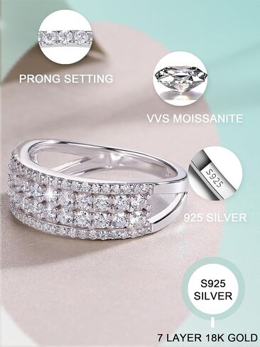0.5/1.2/0.7 قيراط خاتم Moissanite الفضة الاسترليني مع الذهب الأبيض 18K مطلي باللون المختبر اللامع إنشاء حلقات وعد الفرقة الماس لالتقاط الزفاف للنساء in Saudi Arabia
