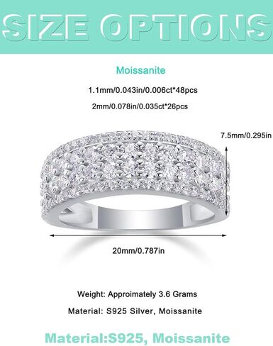 0.5/1.2/0.7 قيراط خاتم Moissanite الفضة الاسترليني مع الذهب الأبيض 18K مطلي باللون المختبر اللامع إنشاء حلقات وعد الفرقة الماس لالتقاط الزفاف للنساء in Saudi Arabia