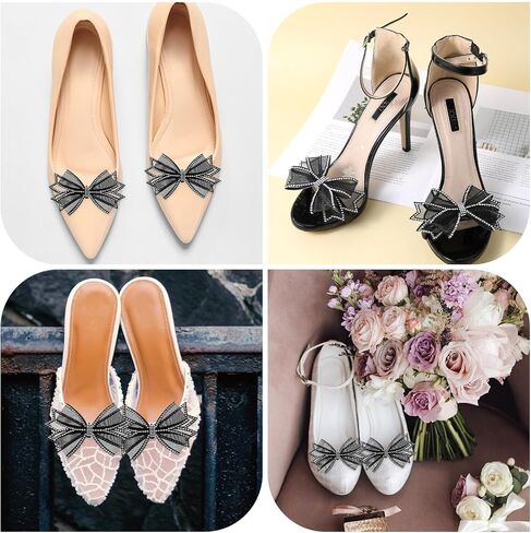 2 Pcs Shoe Clips for Women Dress Shoes, Removable Rhinestone Bow Shoe Clip Mesh Bow High Heel Shoe Clips Wedding Party Shoe Buckle Heels Clothing Accessories for Women Girls Bridal Prom Decor in Saudi Arabia
