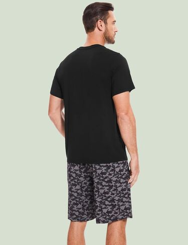 Men's Pajama Sets, Ultra Soft Bamboo Viscose Sleepwear, Short Sleeve Shirts and Shorts Loungewear Pjs Set with Pockets in Kuwait