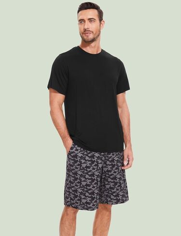 Men's Pajama Sets, Ultra Soft Bamboo Viscose Sleepwear, Short Sleeve Shirts and Shorts Loungewear Pjs Set with Pockets in Kuwait