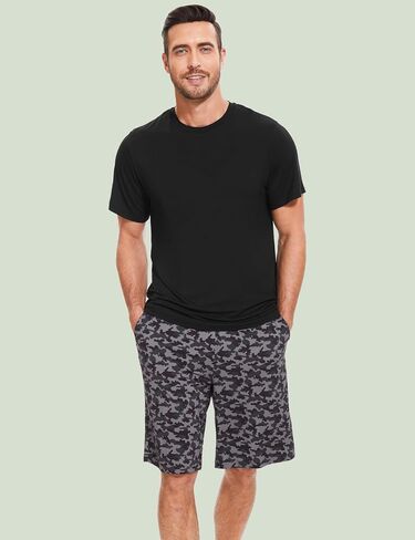 Men's Pajama Sets, Ultra Soft Bamboo Viscose Sleepwear, Short Sleeve Shirts and Shorts Loungewear Pjs Set with Pockets in Kuwait