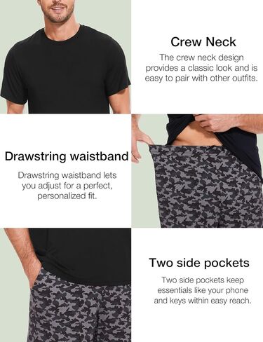 Men's Pajama Sets, Ultra Soft Bamboo Viscose Sleepwear, Short Sleeve Shirts and Shorts Loungewear Pjs Set with Pockets in Kuwait