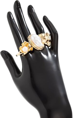 Chunky Knuckle Rings for Women Chunky Gold Ring Set Crystal Stacking Rings Flower Pearl Statement Rings Adjustable Pearl Finger Ring Set in Kuwait