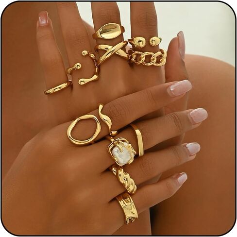 Elegant Gold Rings for Women Stackable & Knuckle Gold Rings Hypoallergenic Chunky Gold Rings for Women Adjustable Midi Rings Elegant Dainty Rings Jewelry for Women in Saudi Arabia