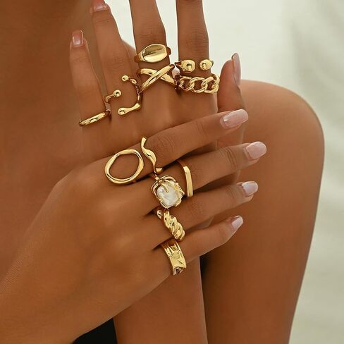 Elegant Gold Rings for Women Stackable & Knuckle Gold Rings Hypoallergenic Chunky Gold Rings for Women Adjustable Midi Rings Elegant Dainty Rings Jewelry for Women in Saudi Arabia